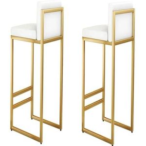 Barkruk Set Van 2, Goudkleurige Ijzeren Frame Barstoelen, Barkruk Met Rugleuning, Zitkussen Van Zeer Veerkrachtige Spons, Geschikt For Keuken, Lounge, Bar, Kantoor, Enz (Color : White, Size : 39x39x