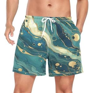 Wzzzsun Abstracte Gouden Glitter Marmeren Mannen Zwembroek Board Shorts Sneldrogende Trunk met Zakken, Leuke mode, S