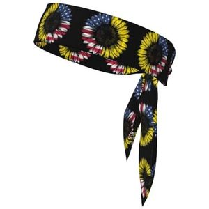 Zonnebloem Amerikaanse Vlag Print Tie Hoofdbanden, Ninja Karate Veelzijdige Hoofdband Voor Mannen Vrouwen, Voor Basketbal Running Tennis