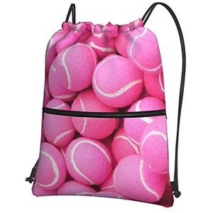 Tijgers Outdoor Leisure Rits Trekkoord Rugzak Dames En Heren Trekkoord Rugzak Sport Rugzak, Felroze tennisballen, One Size