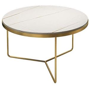 JAVPTAV Set van 2 nestelende salontafels, stapelkamer accenttafels met marmeren textuur en metalen frame, cirkel bijzettafel voor kamer (kleur: wit, maat: diameter: 45 cm)