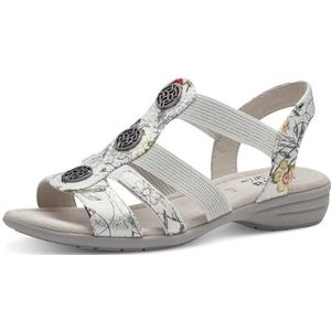 Jana Softline 8-28165-42 149 Damessandalen, wit/bloem, comfortabel, extra breed, feestelijk, elegant, platte sandalen, Witte bloem, 41 EU Breed
