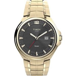 Timex Heren Solar Premium Jurk 44mm Horloge, Goud-toon/Zwart