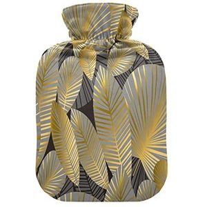 Warmwaterfles met zachte hoes verwijderbare warmwaterzak voor pijnverlichting, menstruatiekrampen, voetwarmers medium elegante gouden exotische bladeren