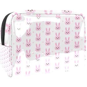 Make-uptas PVC toilettas met ritssluiting waterdichte cosmetische tas met roze konijntje voor vrouwen en meisjes