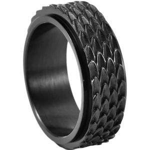 Dragon Scale Spinner Ring Voor Mannen Vrouwen - Noorse Viking Vintage Draaibare Roestvrijstalen Vingerring - Fashion Punk Gothic Pagan Animal Dragon Amulet Sieraden (Color : Black, Size : 11)