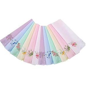 Katoenen borduurwerk dames vintage bloemen kant zakdoeken voor bruiloft feest (12 stuks), 12 stuks., S