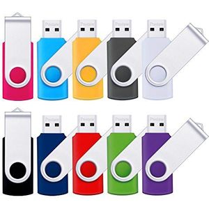Pnstaw 1 GB flashdrive, USB 2.0, draaibare geheugenstick, jump-drive, pendrives voor gegevensopslag, het delen van bestanden (pak van 10, veelkleurig) (1 GB)
