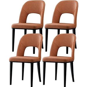 GEIRONV Moderne Eetkamerstoelen Set van 4, met Kunstmatige Fine Grain Leather Seat Back Mid Century Woonkamer Zijstoelen met Koolstofstalen Poot Eetstoelen (Color : Orange, Size : 83 * 43 * 46cm)