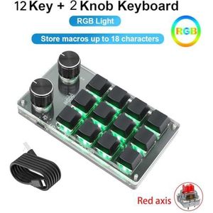 QPSJXN Compact mechanisch toetsenbord met 12 toetsen met programmeerbare macro's, volledig swappable design en RGB-achtergrondverlichting (K12-RGB-zwart)