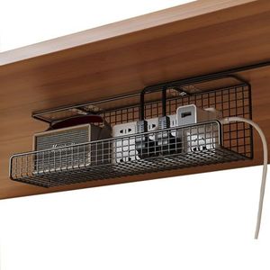 Kabelmanagementbox zonder schroeven onder het bureau - Zelfklevende, eenvoudige installatie, metalen afdekplaat for bureau en thuis(1 tier)