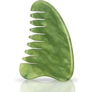 Multifunctionele massagekam van jade, groen, handgemaakt, massageapparaat voor volledige en ontspannende massage, hoofdhuidhoofd, jade gua sha, massagegereedschap