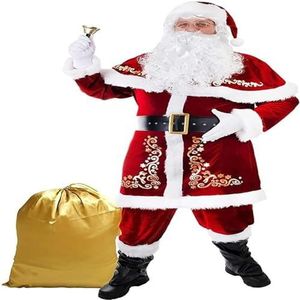 Gobius Kerstmanpak voor heren, set van 12 stuks, rode luxe fluwelen kerstmankostuum voor volwassenen, voor kerstfeest, cosplay (XXL)