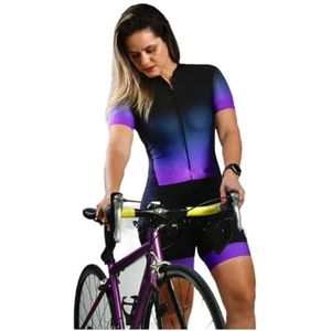 Triatlon-pak voor dames, eendelig tri-pak, professioneel team fietspak met korte mouwen, 3D-gel gewatteerd fietspak, met zakken, zomerfietskleding (13, L)