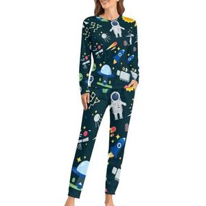 Ruimte Patroon Shuttle Raket Astronaut Sterren Grappige Pyjama Set Voor Vrouwen met Lange Broek Zachte Loungewear Pj Set Nachtkleding