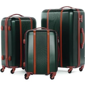 FERGÉ Milano Kofferset, harde schaal, 3-delig, handbagage 55 cm, L en XL, 3-delige hardshellkoffer, rolkoffer, 4 wielen, 100% ABS, groen/bruin, 3er Set, kofferset