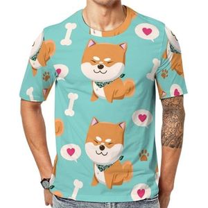 Leuke hond hart print heren korte mouw grafisch T-shirt ronde hals print casual tee tops 4XL