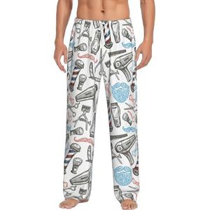Kapper Monochrome Stijl Heren Pyjama Broek,Pyjama Polyester Broek Voor Mannen Zachte Lange Lounge Pj Slaap Broek Met Zakken, Wit, S