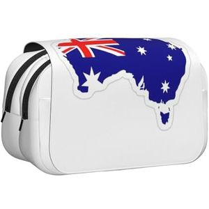 JEJEA Australische Vlag Kaart Print Pen Etui Potlood Case Houder Voor Potloden Make-up Multifunctionele Organizer Doos Voor Adluts, Zwart, Eén maat, Toilettas