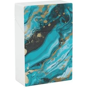 Turquoise Blauw Goud Marmer Sigaret Doos King Size 85mm 20 Capaciteit Push to Open Waterdichte Sigaret Case voor Vrouwen Mannen Pocket Sigaret Houder Case Vintage Sigaret Doos