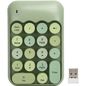 2.4G 18-toetsen Draadloos Numeriek Toetsenblok met USB-ontvanger, Mini Retro Ronde Toets Silent Typewrite Numeriek Toetsenblok, voor Windows XP/7/8/10.(groen kleurrijk)