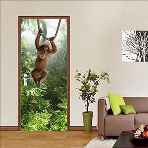 3D Deurbehang Zelfklevende Deursticker Deurfolie Deurposter Deurmuurschildering Jungle Dieren Aap Deurbehang Fotobehang Zelfklevende Poster - Verwijderbare Muurschildering Woonkamer Pvc Waterdicht 33