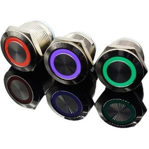 Momentary_220V 2 stuks 19 mm waterdicht roestvrij staal metalen deurbel, knop voor auto 5V 12V 24V 220V (rood, Momentary_220V)