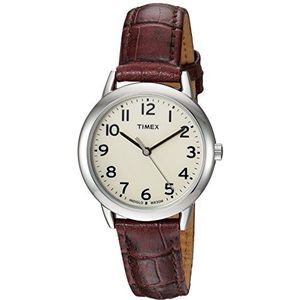 Timex Dames Easy Reader lederen band 30mm horloge, Bruine Croco/Crème, riem