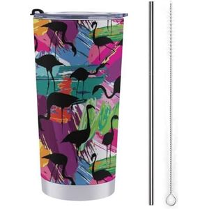 Schilderij Flamingo Silhouet Reizen Mok Herbruikbare Koffie Cup Water Fles Tumbler Met Stro En Deksel 20oz