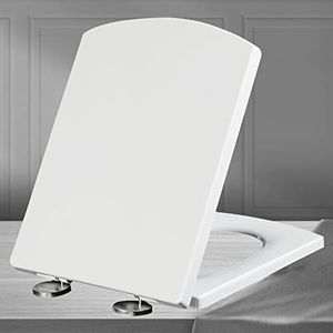 Toilet seat, Witte toiletbril Soft Close vierkante vorm zware toiletbrillen, antislip vierkante vorm toiletbril, gemakkelijk schoon te maken met antislip stoelbumpers,wit-37 * 47cm (Color : White, S