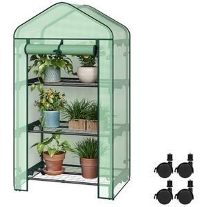 WOLTU Broeikas voor planten, mobiele broeikas met wielen, afdekking van PE 140 g/m², met 4 planken, oprolbare deur met ritssluiting, groen, 70 x 50 x 131 cm