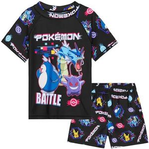 Pokemon Badpak Set voor Jongens Tieners 2-delig Anime Zwemmen Kostuum met Jongens Zwemshort en Rash Vest voor Zwembad Strand Trip Vakantie Essentials, Zwart, 7-8 jaar