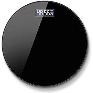JINGYAN Digitale Personenweegschaal Badkamerweegschalen vloerlichaamweegschaal rond gehard glas LED Digitale elektronische weegschalen badschaal(Schwarz)