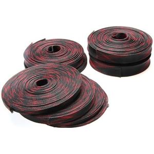 Kabelbeveiligingskabels weven， Kabelbinder 1M 5M 10M Uitbreidbare gevlochten kabelhuls Isolatiedraad Beschermend nylondraad Omhulsel 4-25mm(Black Red,4MM-10 METER)