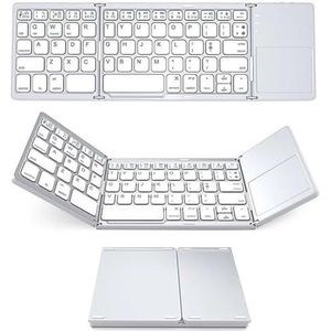 Keyboard - PYRIOLHI-Triple folding Bluetooth Keyboard - with trackpad - Mini portable - Rechargeable - Office wireless Keyboard(Triple fold-Silver - Touch)
