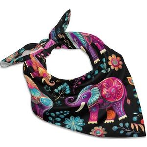 Mooie olifanten vierkante bandana mode satijn wrap nek sjaals comfortabele hoofddoek voor vrouwen haar 45 cm x 45 cm