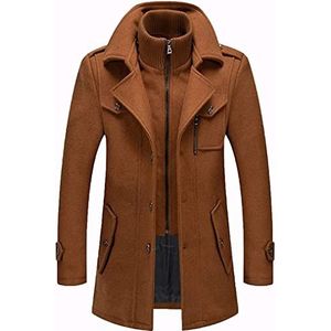 Jas Heren Winterjas Slim Fit Elegante Heren Jas Winter Opstaande Kraag Zakelijke Jas Trenchcoat Lange Jassen Wollen Jas (Color : Braun, Size : M)