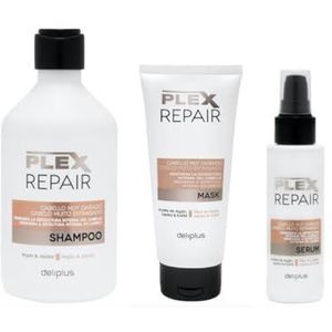 Set van 3 shampoo 400 - Masker 200 - Serum 100 Plex Repair met Argan en Jojoba Deliplus (verpakking van 3)