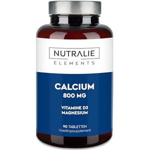 Calcium Magnesium Vitamine D - 800mg Calciumcarbonaat - Botten, Tanden en Spieren - Calciumsupplement met Magnesium en Cholecalciferol - 90 Veganistische Tabletten Calcium Elements Nutralie