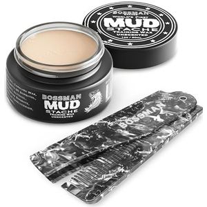 Bossman MUDstache Ongeparfumeerde Snor Wax voor Heren & Acetaat Opvouwbare Kam - Styling en Grooming Combo