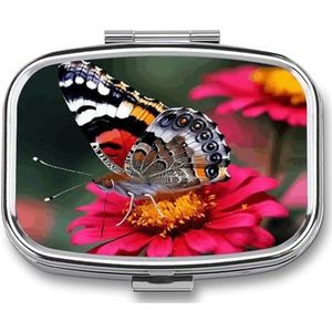 Leuke Pil Organizer Vlinder op Rode Bloem Gedrukt Draagbare Reizen Pillendoos Mini Pillendoos Kan Buiten worden gebruikt