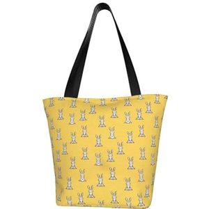BeNtli Schoudertas, canvas draagtas grote tas vrouwen casual handtas herbruikbare boodschappentassen, schattige konijntjes paashaas geel, zoals afgebeeld, Eén maat