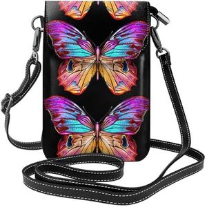Kleurrijke Butterfly Leather Cross Body Flip Telefoon Tas Met Afneembare Schouderbanden, Gebruikt Voor Reizen, Dating, Vakantie Geschenken, Zwart, Eén maat