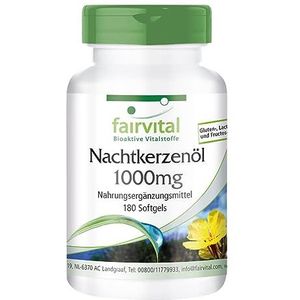 Fairvital | Teunisbloemolie 1000 mg - 180 softgels - Omega-6 vetzuren - 65% linolzuur en 9% gamma-linoleenzuur - Voor 1/2 jaar - Hooggedoseerde en geteste kwaliteit