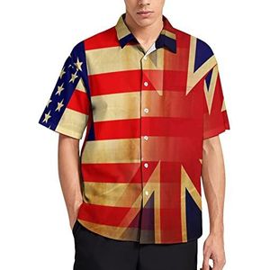 Britse Amerikaanse vlag heren T-shirt met korte mouwen casual button down zomer strand top met zak