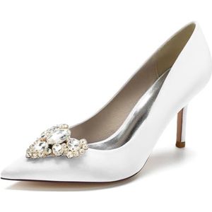 EICOFF Dames Hoge Hakken Spitse Teen Bruiloft Schoenen Gesloten Teen Strass Stiletto Jurk Pumps Schoenen Prom Party Dans,Wit,35 EU