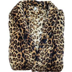 Moon Badjas dames en heren coral fleece ochtendjas kraag Cozy Light, luipaard, L-XL