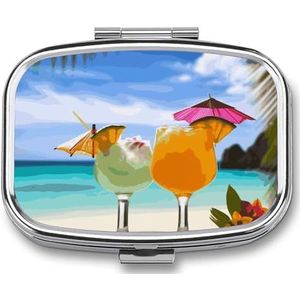 Rechthoekige pillendoos met 2 compartimenten (designnaam) pillenorganizer, waterdichte medicijnorganisatordoos voor reizen, metalen pillencontainers voor medicatieplanner