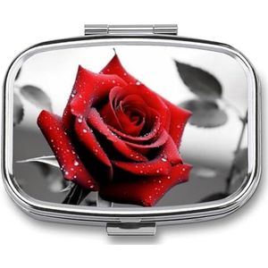 Reizen Pil Organizer Draagbare Pillendoos met 2 Compartiment Zwart en Wit Rood Rose Pil Case met Spiegel Kleine Pillenhouder Dagelijkse Pillencontainer Decoratieve Vitamine Organizer