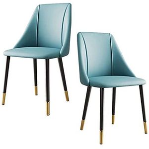 GEIRONV Keukenstoelset van 2, lederen zijstoel Carbon stalen frame kantoor lounge stoelen woonkamer eetkamer stoelen Eetstoelen (Color : Blue)